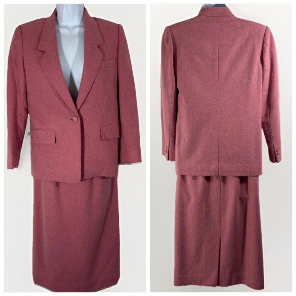 Vintage Korean Dressmaker Pink Wool Skirt Suit Women's Blazer & Skirt Set